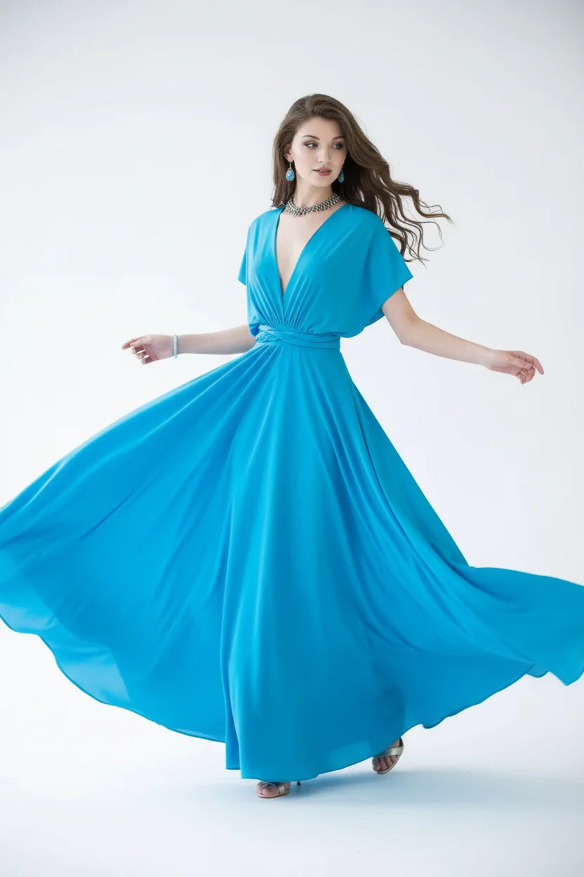 Robe longue bohème pour femme – Coupe fluide à col V multi-positions | ROBEMODE