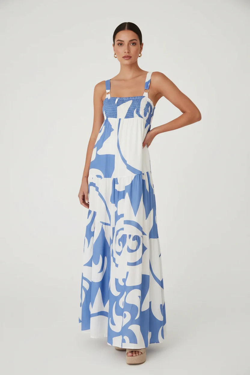 Robe longue bohème pour femme – Coupe fluide à fines bretelles, col carré | ROBEMODE