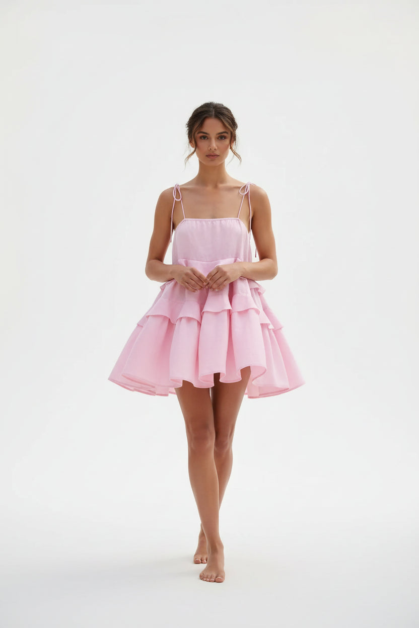 Mini Robe d'Été Coton Femme | Bretelles Sans Manches Froufrous Plage Casual | ROBEMODE