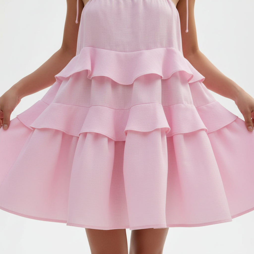 Mini Robe d'Été Coton Femme | Bretelles Sans Manches Froufrous Plage Casual | ROBEMODE