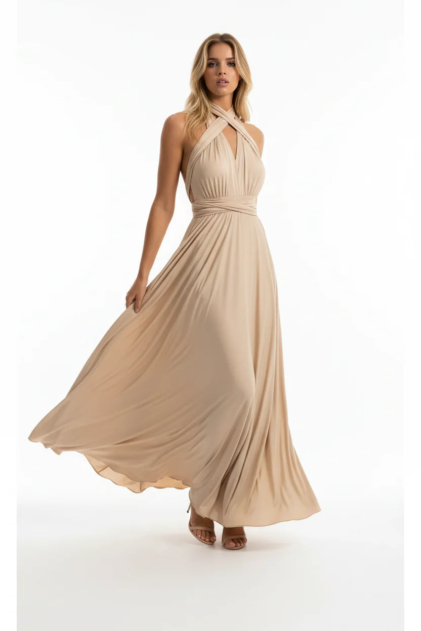 Robe longue bohème pour femme – Coupe fluide à col V multi-positions | ROBEMODE