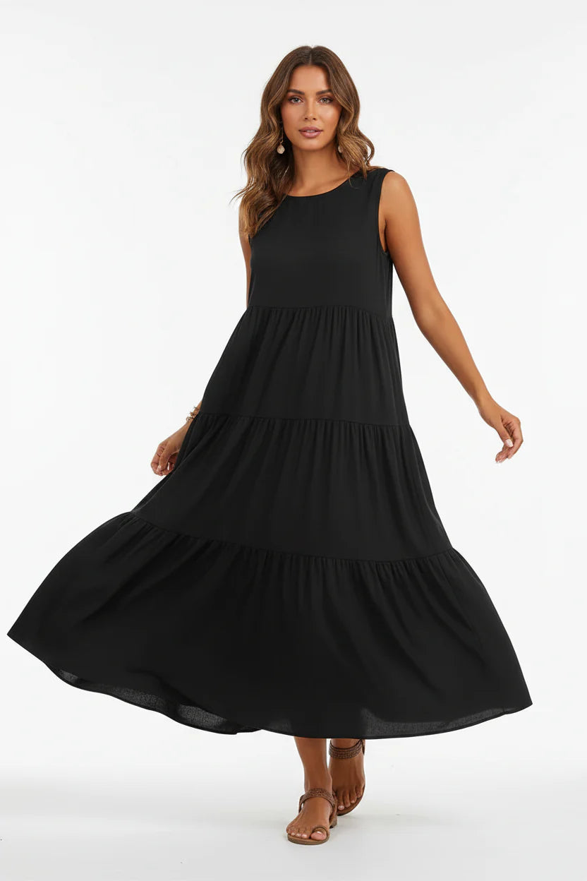 Robe Casual Chic Femme Sans Manches | Col V Mi-Mollet Coupe Ample Légère | ROBEMODE