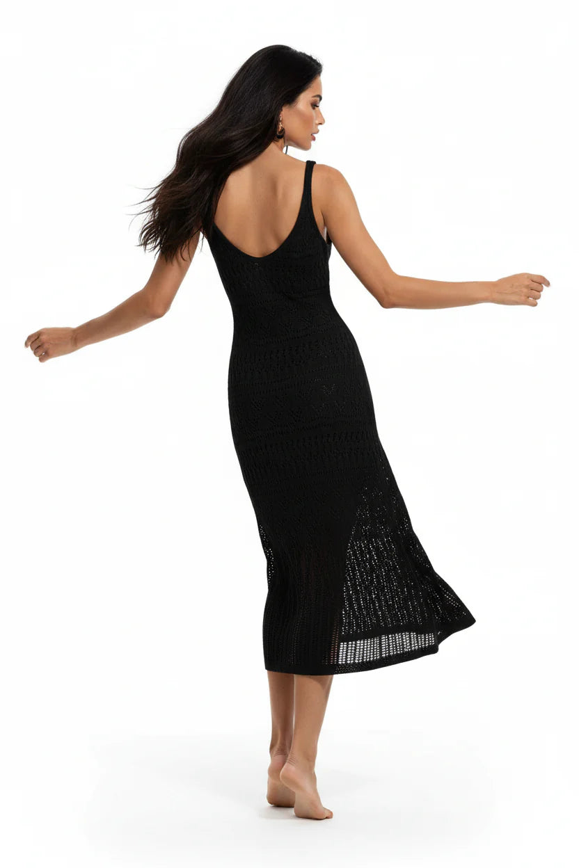 Robe longue ajourée pour femme – Coupe fluide à fines bretelles, esprit estival | ROBEMODE