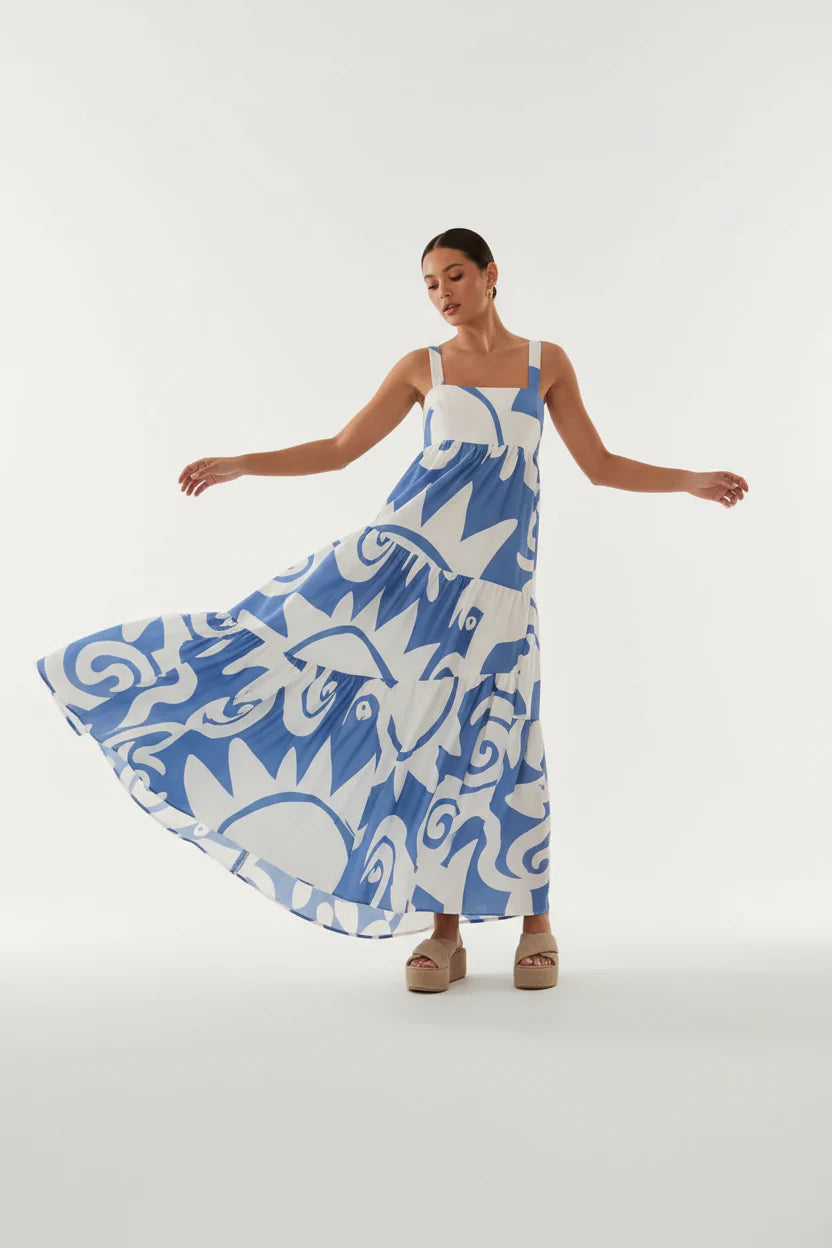 Robe longue bohème pour femme – Coupe fluide à fines bretelles, col carré | ROBEMODE