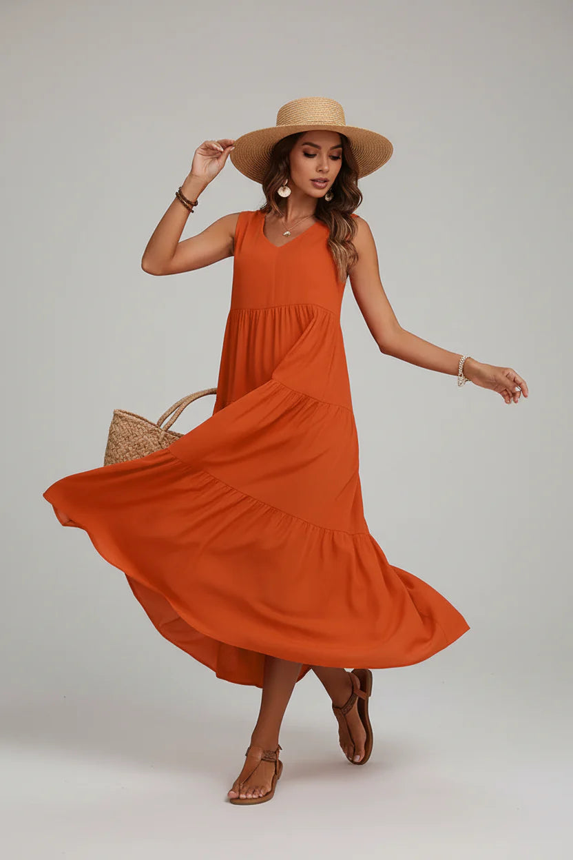 Robe casual chic pour femme – Coupe fluide mi-longue à col V | ROBEMODE