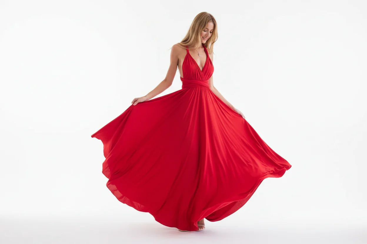 Robe longue bohème pour femme – Coupe fluide à col V multi-positions | ROBEMODE