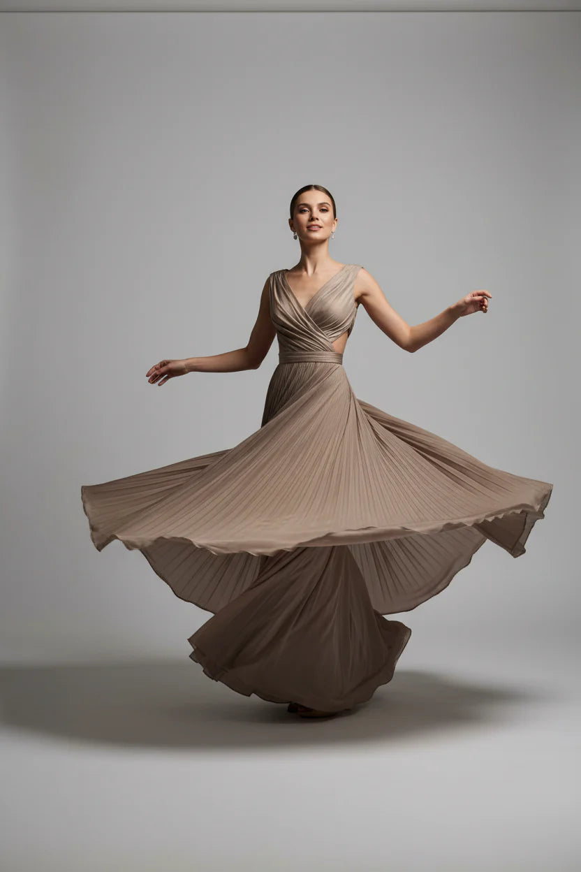 Robe Longue Bohème Femme Col V | Sans Manches Ajourée Coupe Évasée Toutes Saisons | ROBEMODE