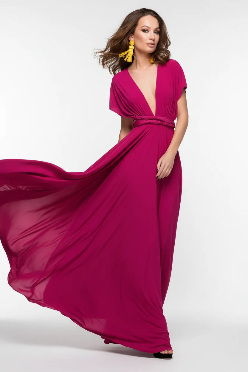 Robe longue bohème pour femme – Coupe fluide à col V multi-positions | ROBEMODE