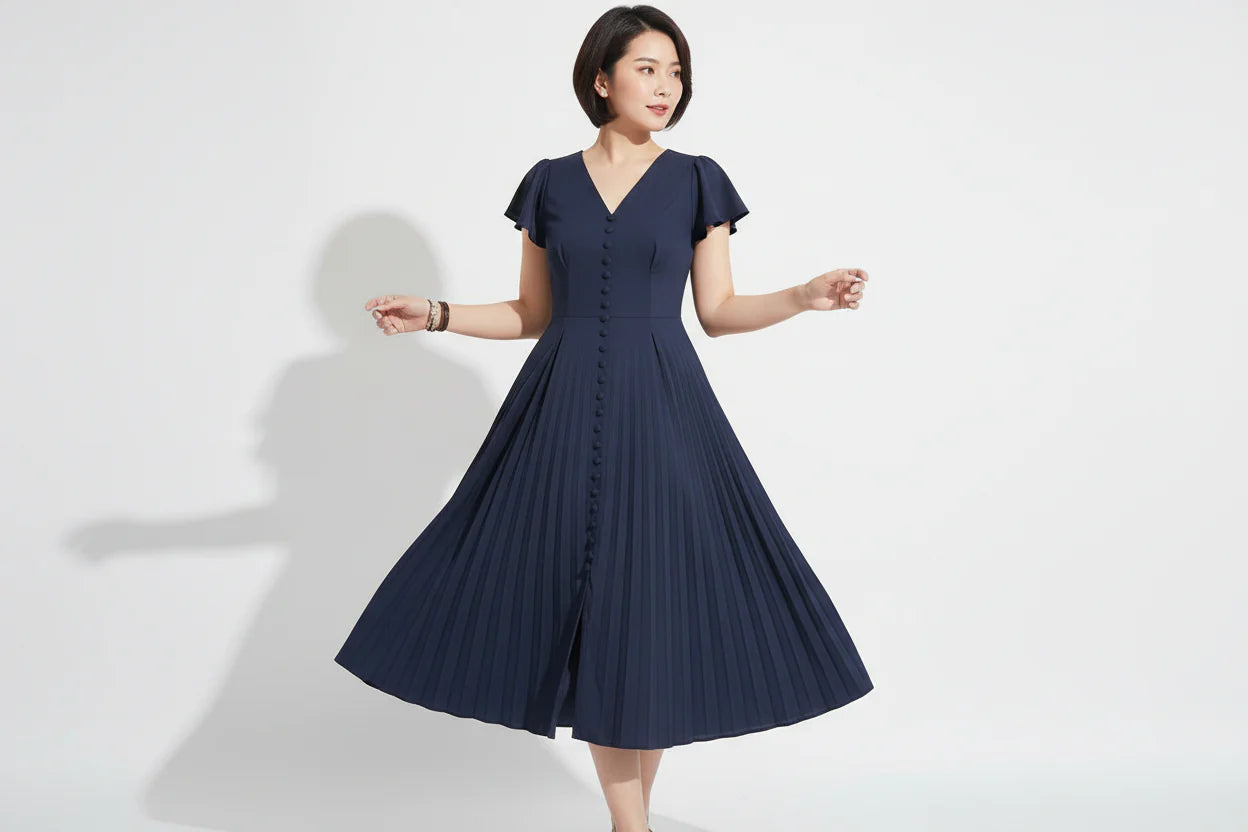 Robe casual élégante pour femme – Coupe fluide à col V et manches papillon | ROBEMODE