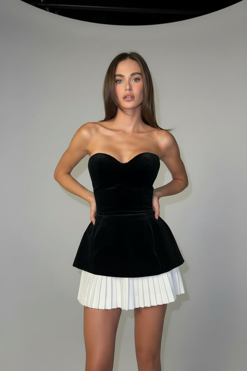 Ensemble femme bustier noir jupe plissée blanche soirée | Coupe féminine + Style élégant + Facile à accessoiriser – ROBEMODE