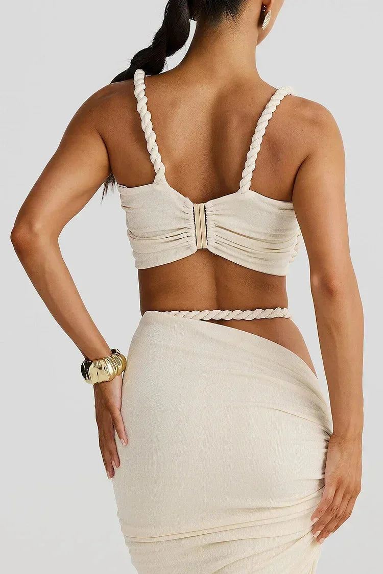Ensemble femme crème froncé jupe maxi et top