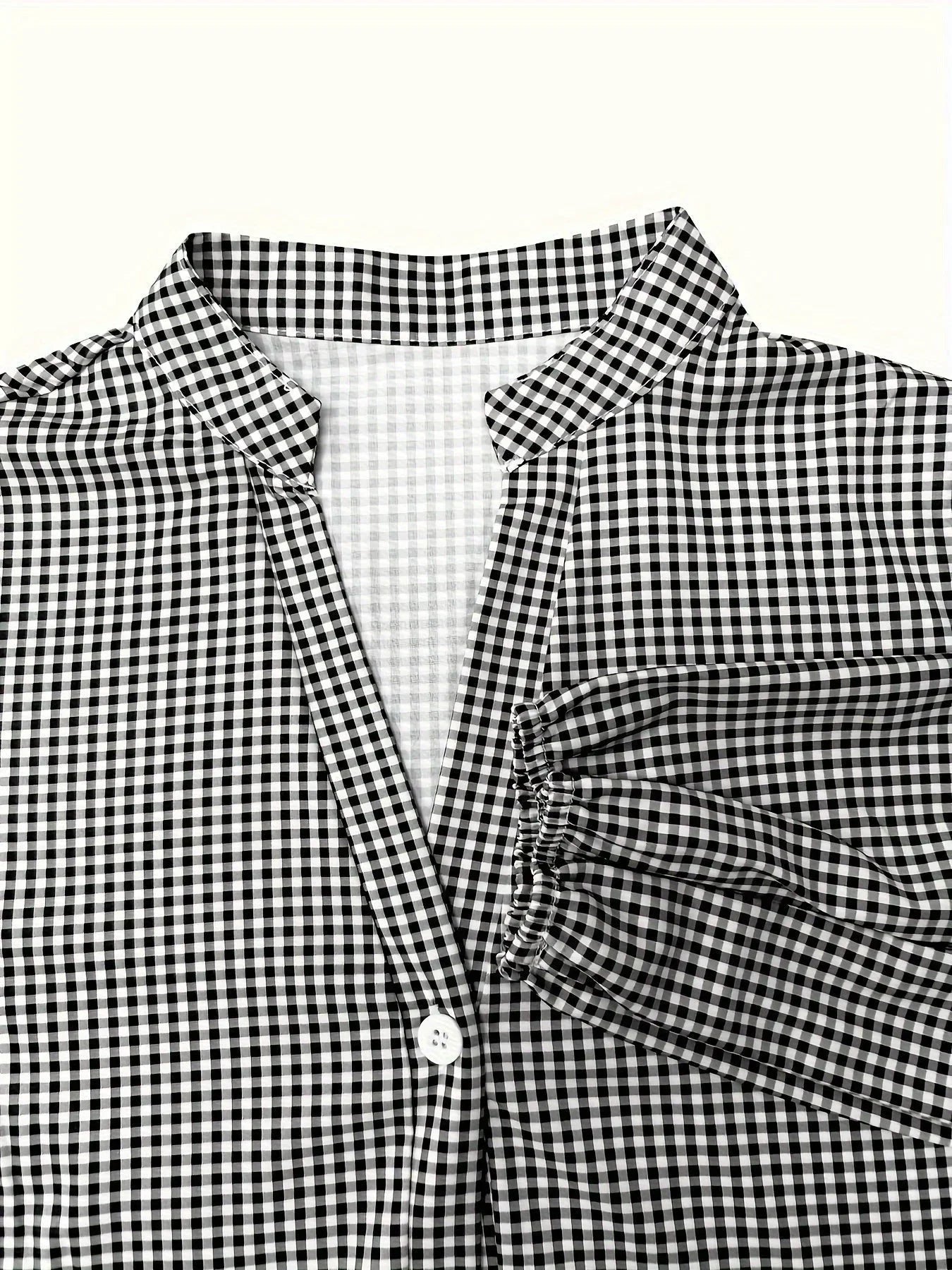 Robe Courte Vichy Femme Manches 3/4 Col Boutonné Printemps Été | ROBEMODE