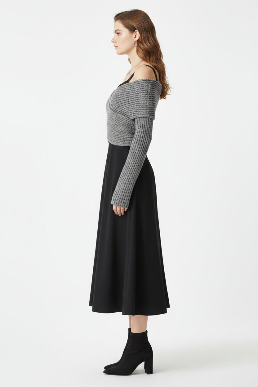 Robe ample avec pull asymétrique pour automne hiver