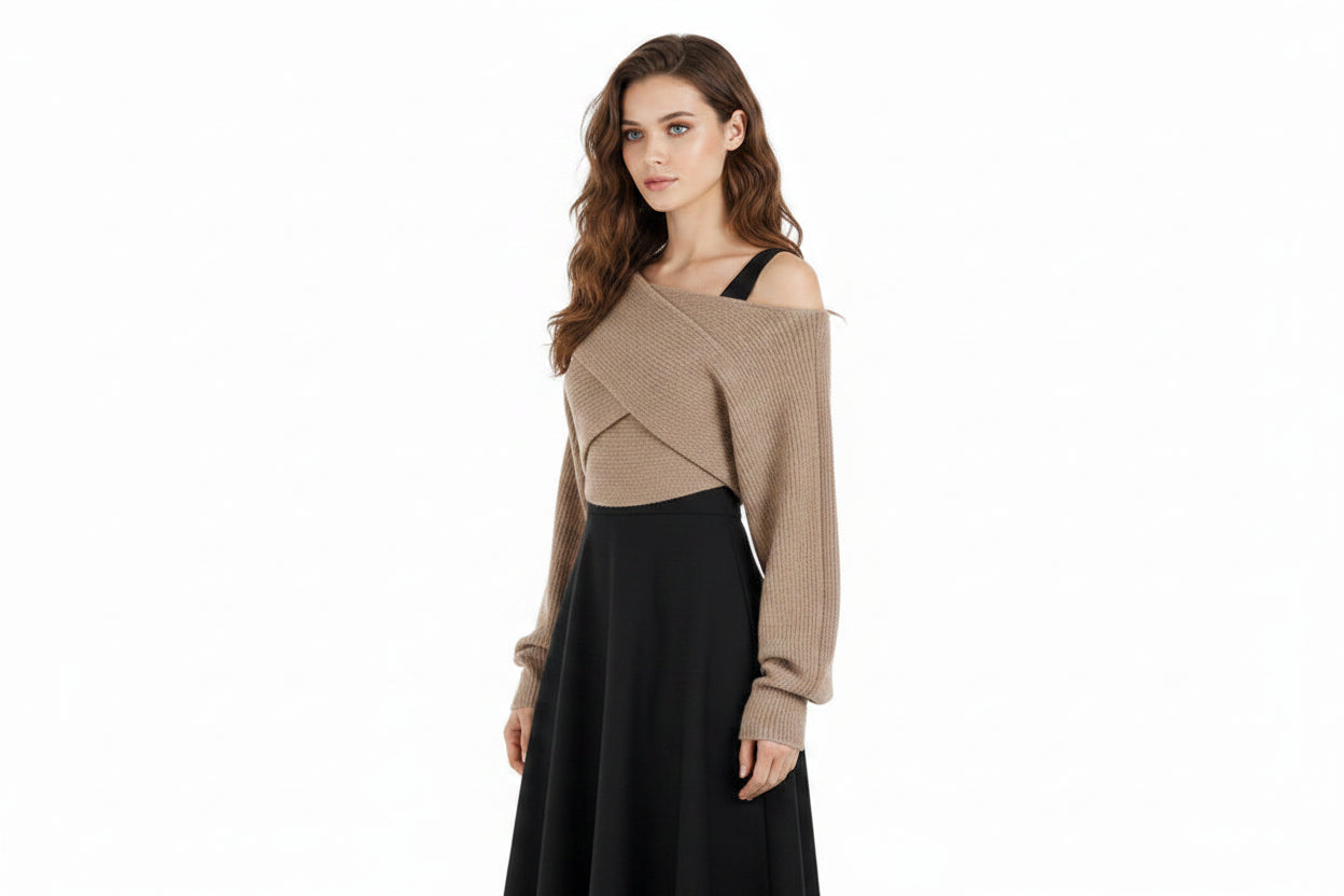 Robe ample pull asymétrique en maille femme