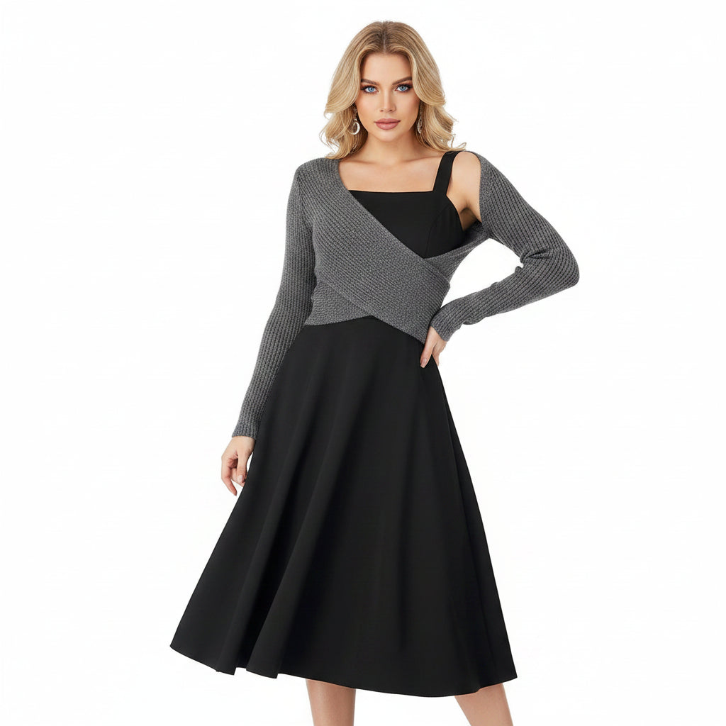 Robe ample pull asymétrique en maille femme