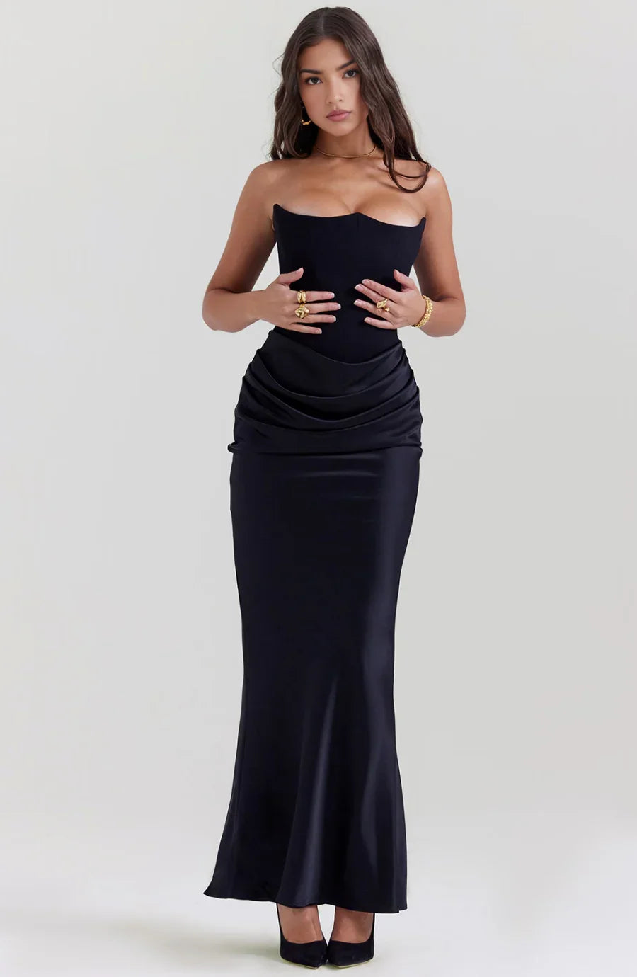 Robe bustier maxi drapée 2 coloris | ROBEMODE