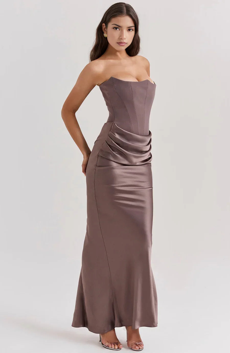 Robe bustier maxi drapée 2 coloris | ROBEMODE
