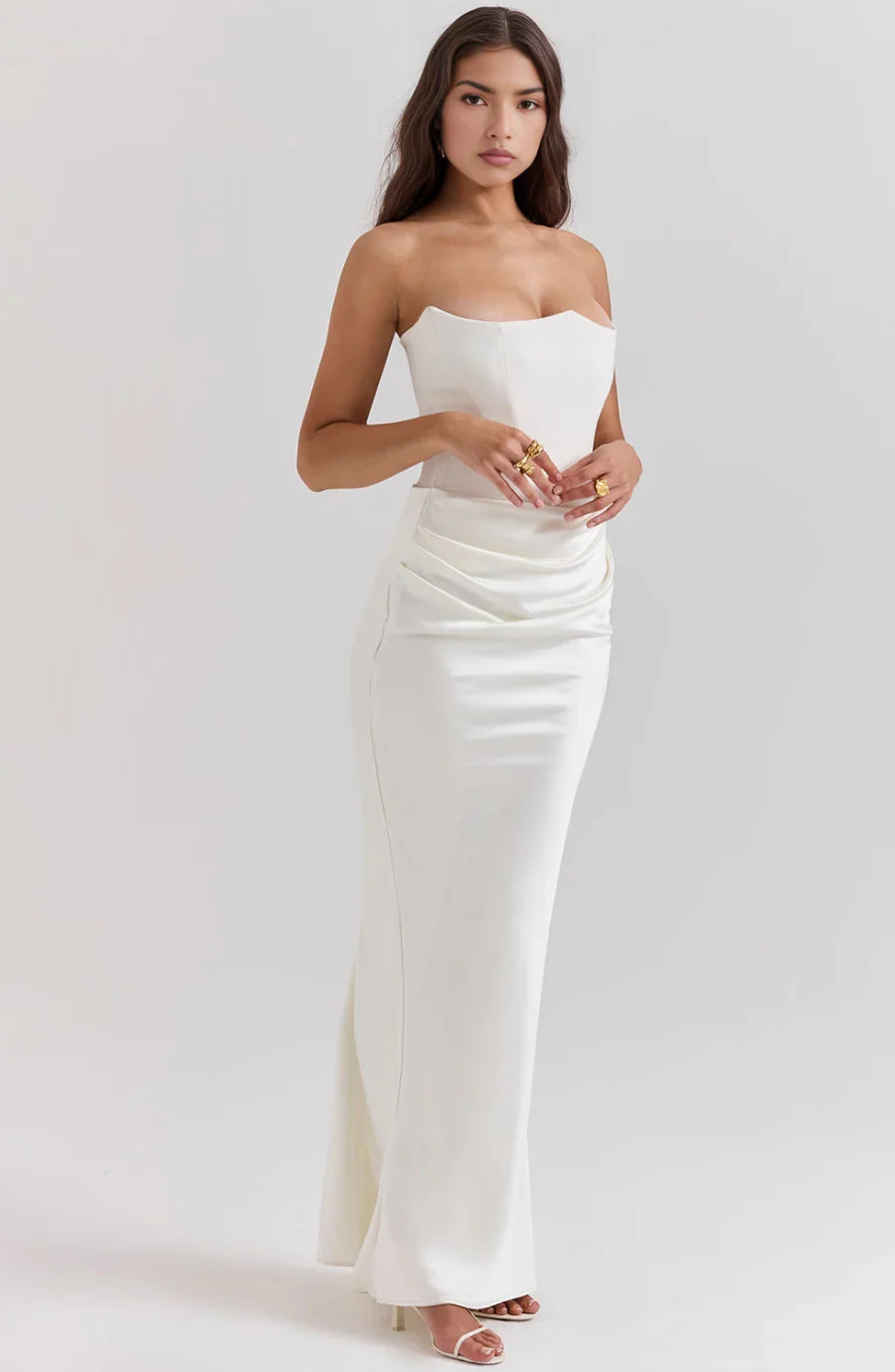 Robe bustier maxi drapée 2 coloris | ROBEMODE