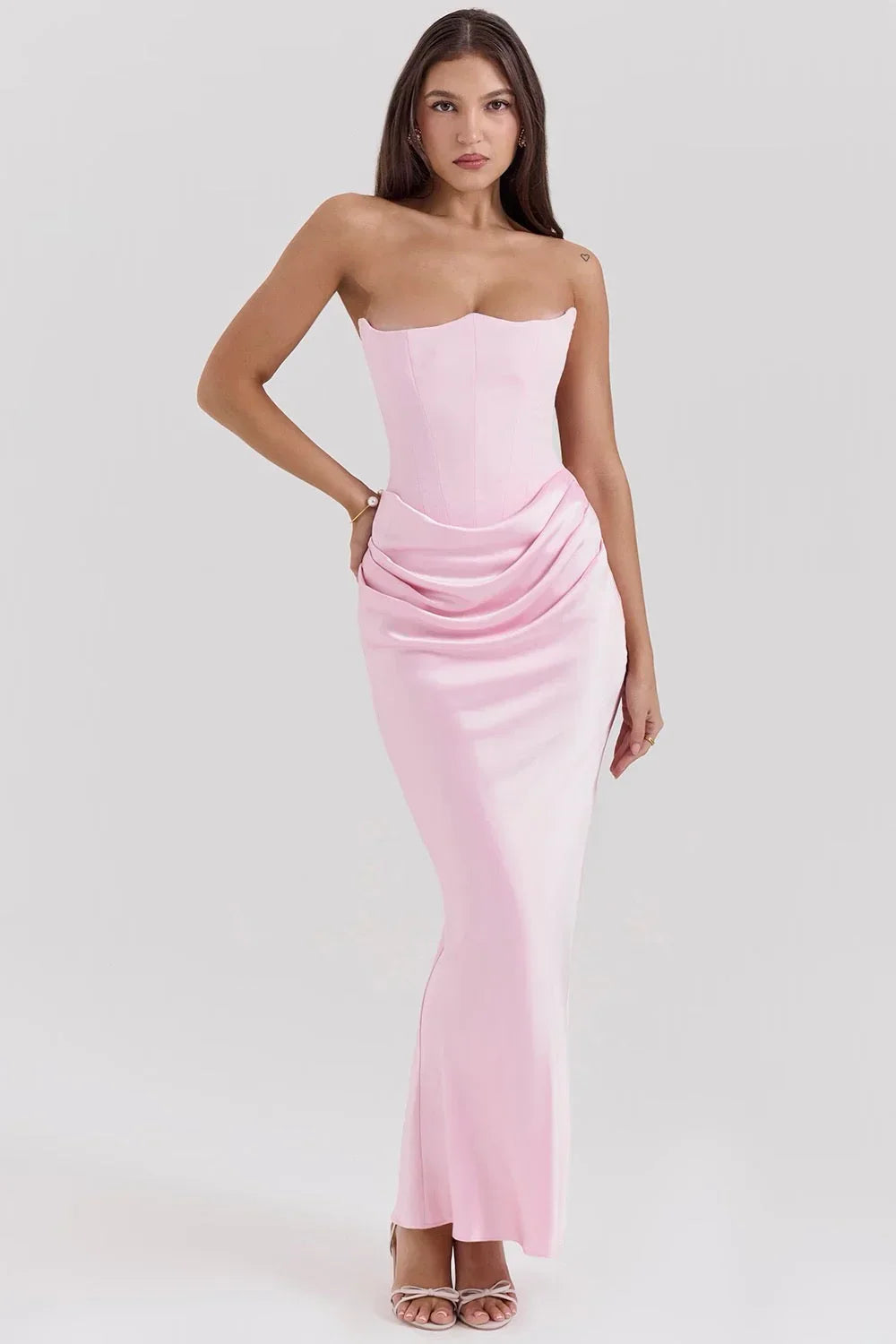 Robe bustier femme maxi drapée