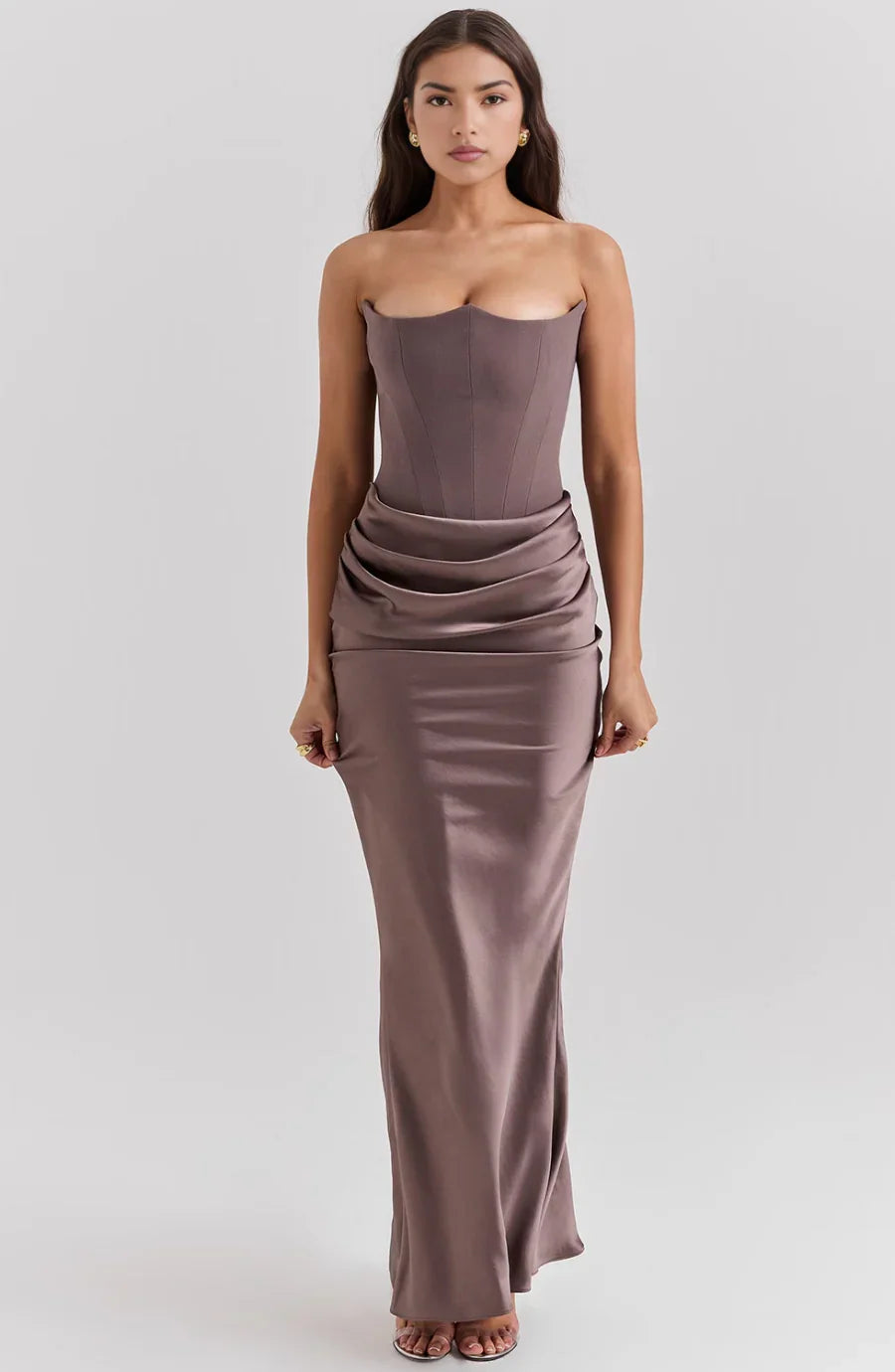 Robe bustier maxi drapée 2 coloris | ROBEMODE
