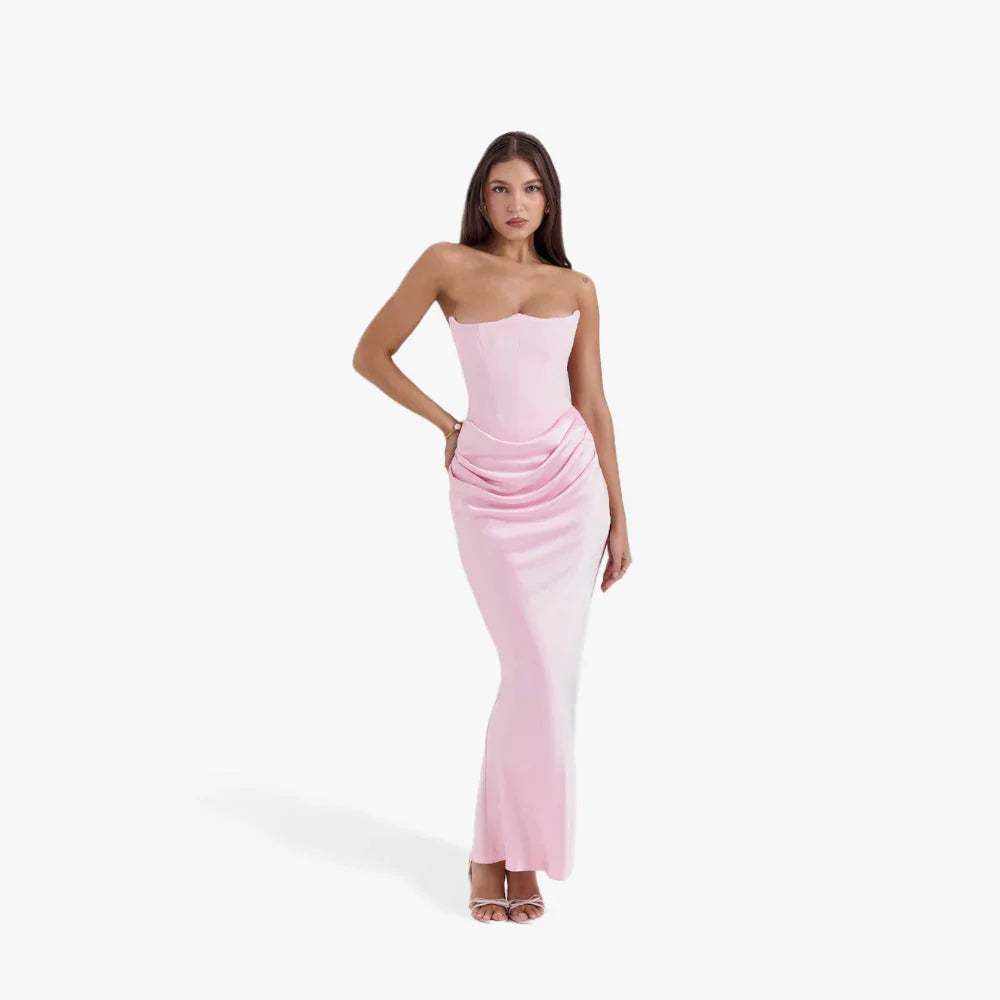 Robe Longue Bustier Drapée Élégante 4 Coloris | ROBEMODE