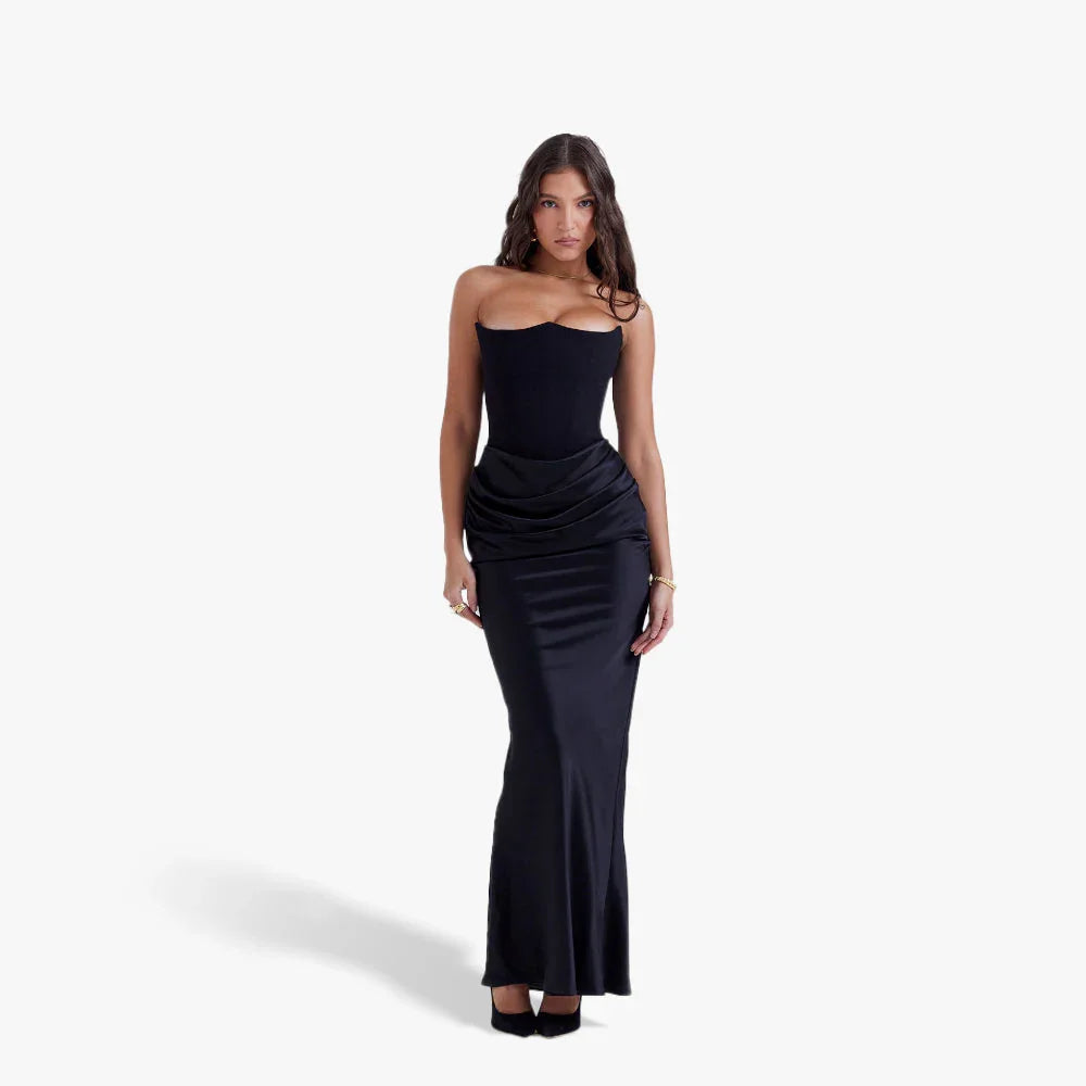 Robe Longue Bustier Drapée Élégante 4 Coloris | ROBEMODE