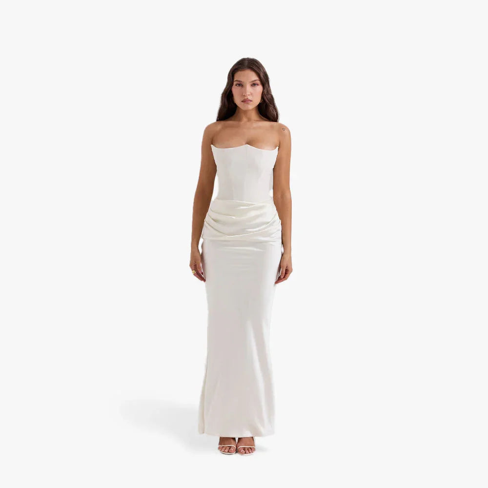 Robe Longue Bustier Drapée Élégante 4 Coloris | ROBEMODE