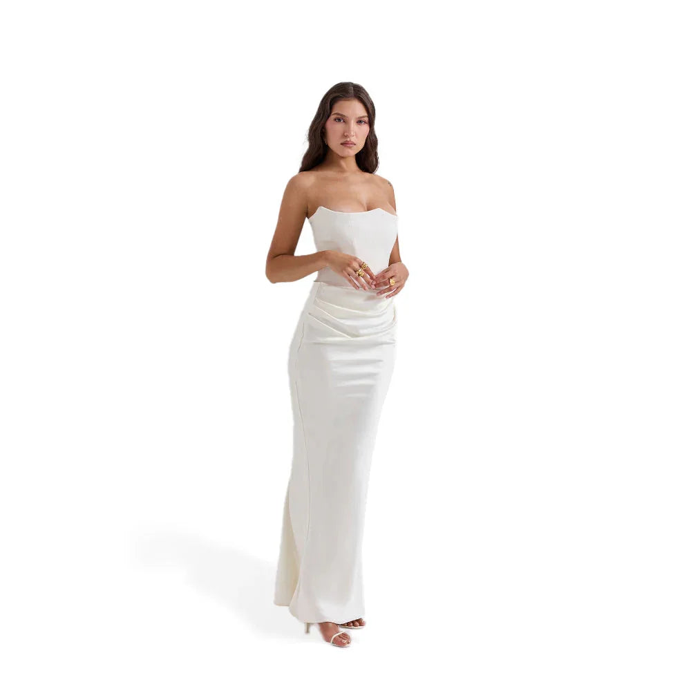 Robe Longue Bustier Drapée Élégante 4 Coloris | ROBEMODE