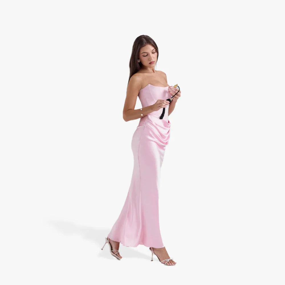 Robe Longue Bustier Drapée Élégante 4 Coloris | ROBEMODE