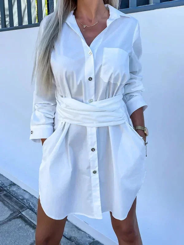 Robe Chemise Courte Ceinturée Manches Ajustables 5 Coloris