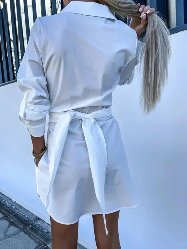 Robe Chemise Courte Ceinturée Manches Ajustables 5 Coloris
