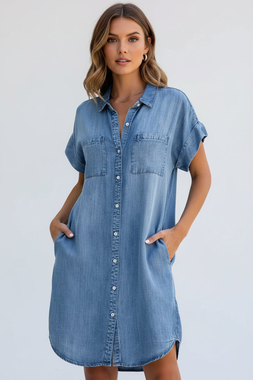 Robe chemise avec boutons avant et poches 3 coloris | ROBEMODE