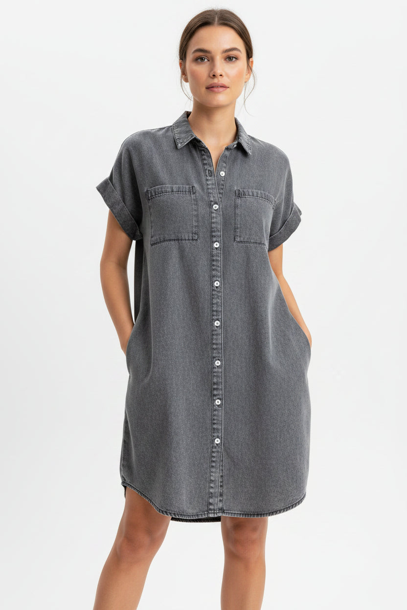 Robe chemise avec boutons avant et poches 3 coloris