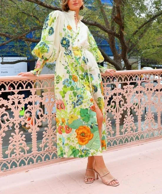 Robe midi femme avec imprimé floral et manches volumineuses | ROBEMODE