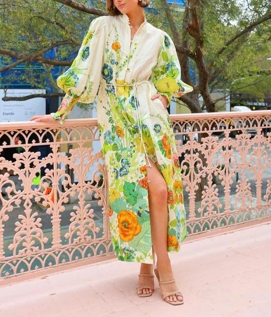 Robe midi femme avec imprimé floral et manches volumineuses | ROBEMODE