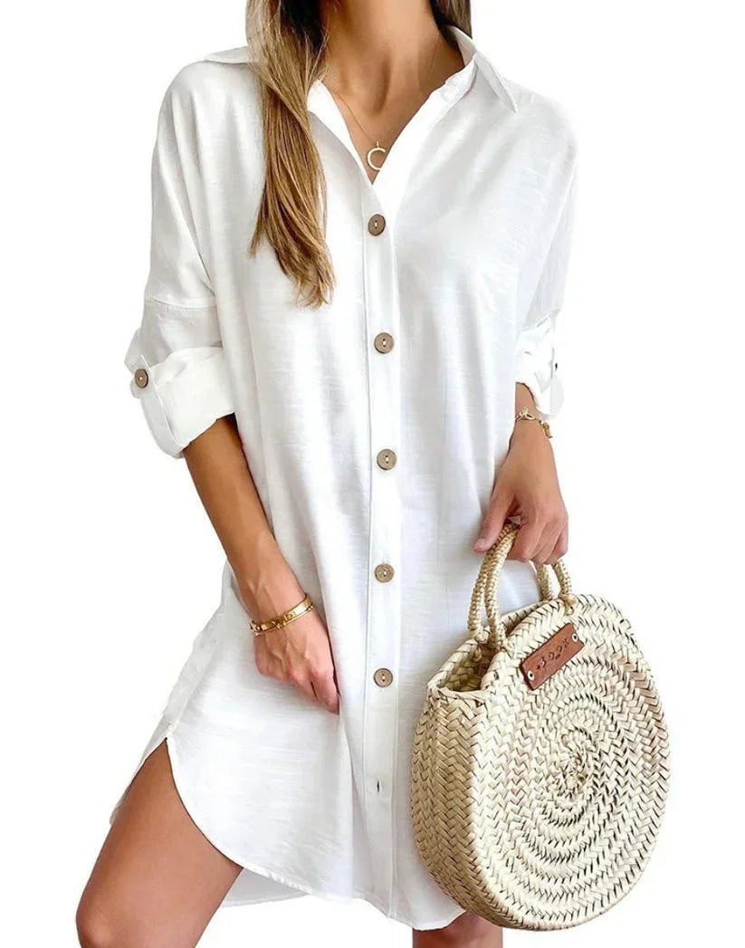 Robe Chemise Femme Boutonnée Col Classique Manches Longues | ROBEMODE