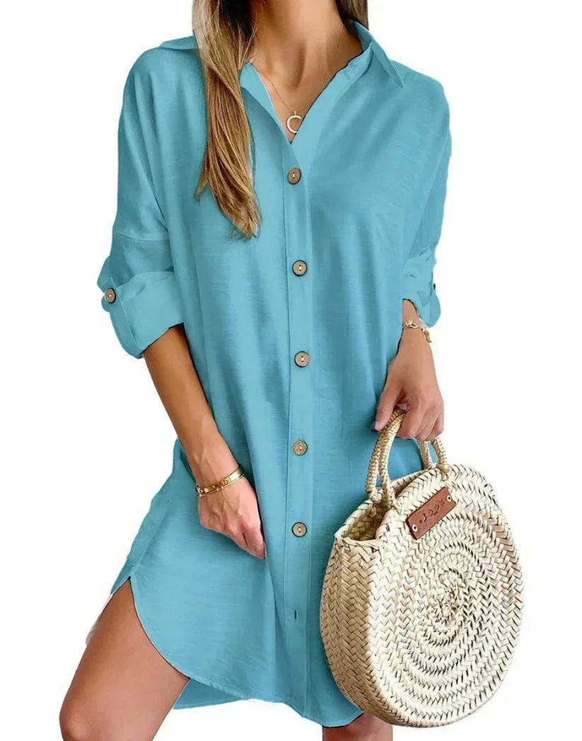 Robe Chemise Femme Boutonnée Col Classique Manches Longues | ROBEMODE