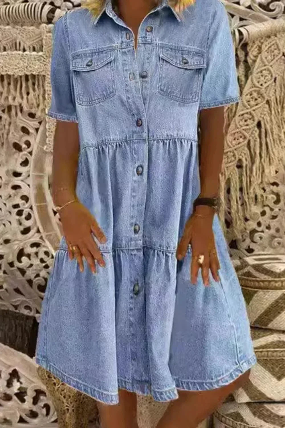 Robe Courte Denim Poches et Boutons 2 Coloris | ROBEMODE