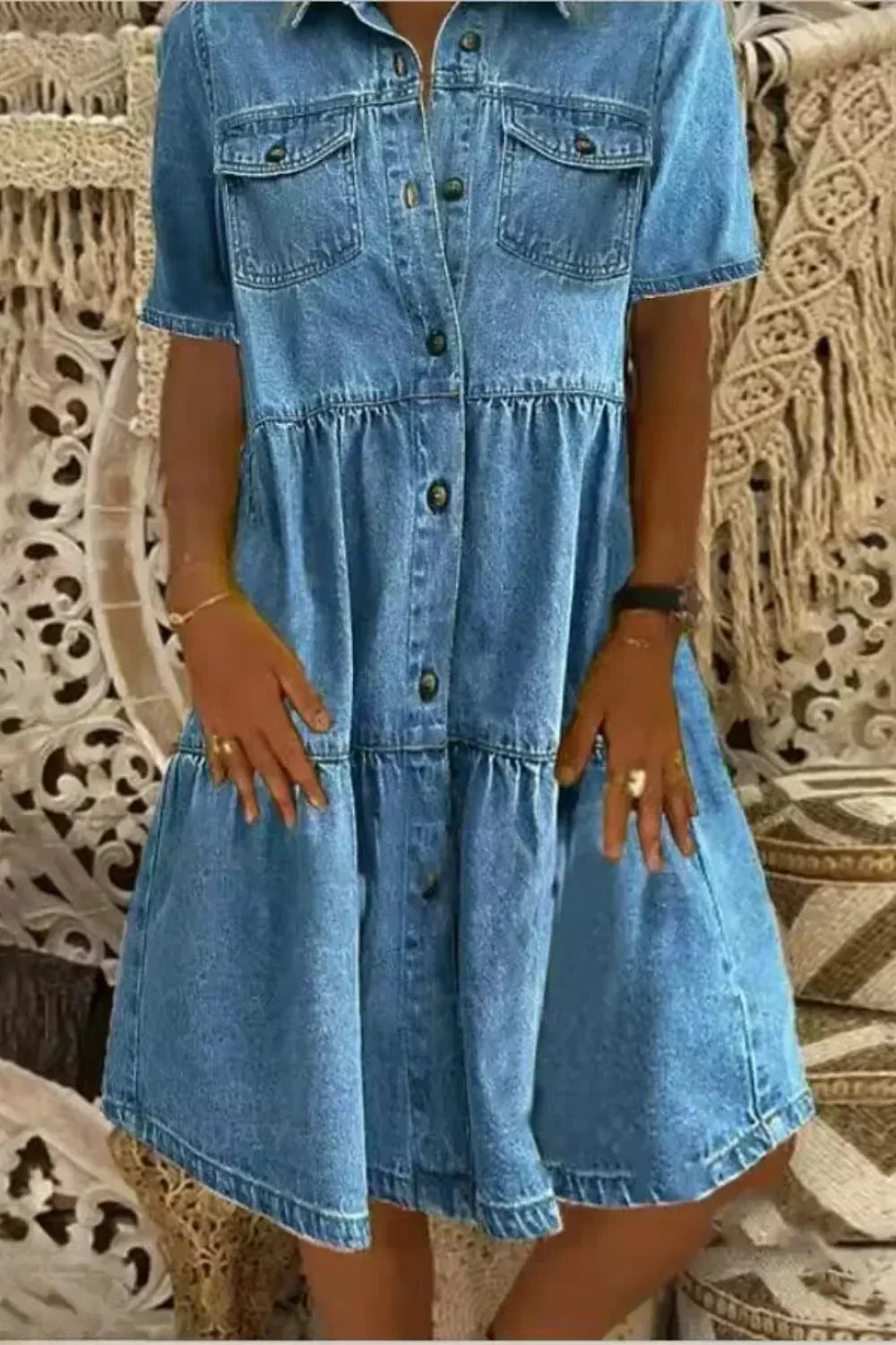 Robe Courte Denim Poches et Boutons 2 Coloris | ROBEMODE