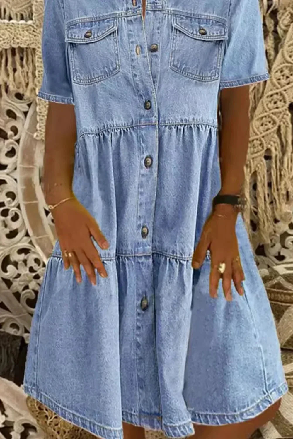 Robe Courte Denim Poches et Boutons 2 Coloris | ROBEMODE