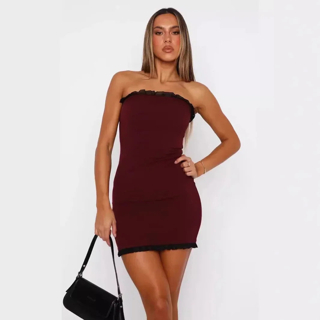 Robe Courte Bustier Femme Bicolore | Bordure Contrastante + 2 Coloris + Style Graphique | ROBEMODE