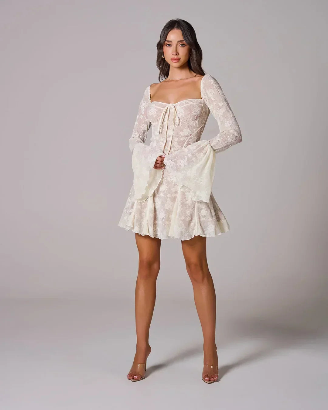 Robe Courte Femme en Dentelle | Noir Blanc Rouge + Doublée + Élégante S-XL | ROBEMODE