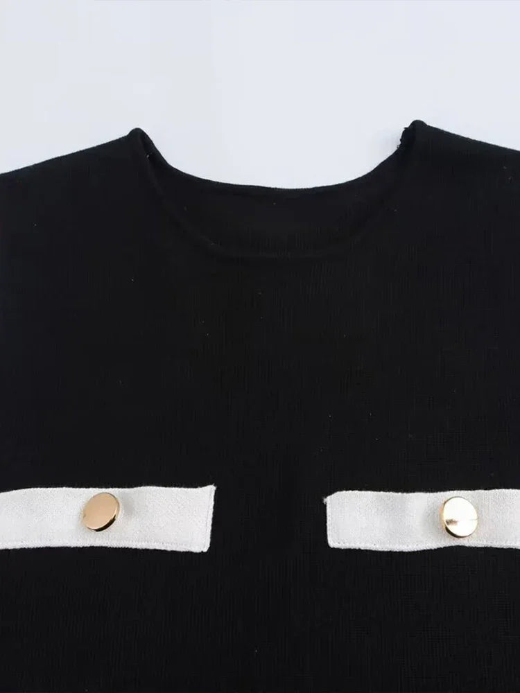 Robe Courte Femme Noire Boutonnée | Boutons Décoratifs + Élégante + Polyvalente S-L | ROBEMODE