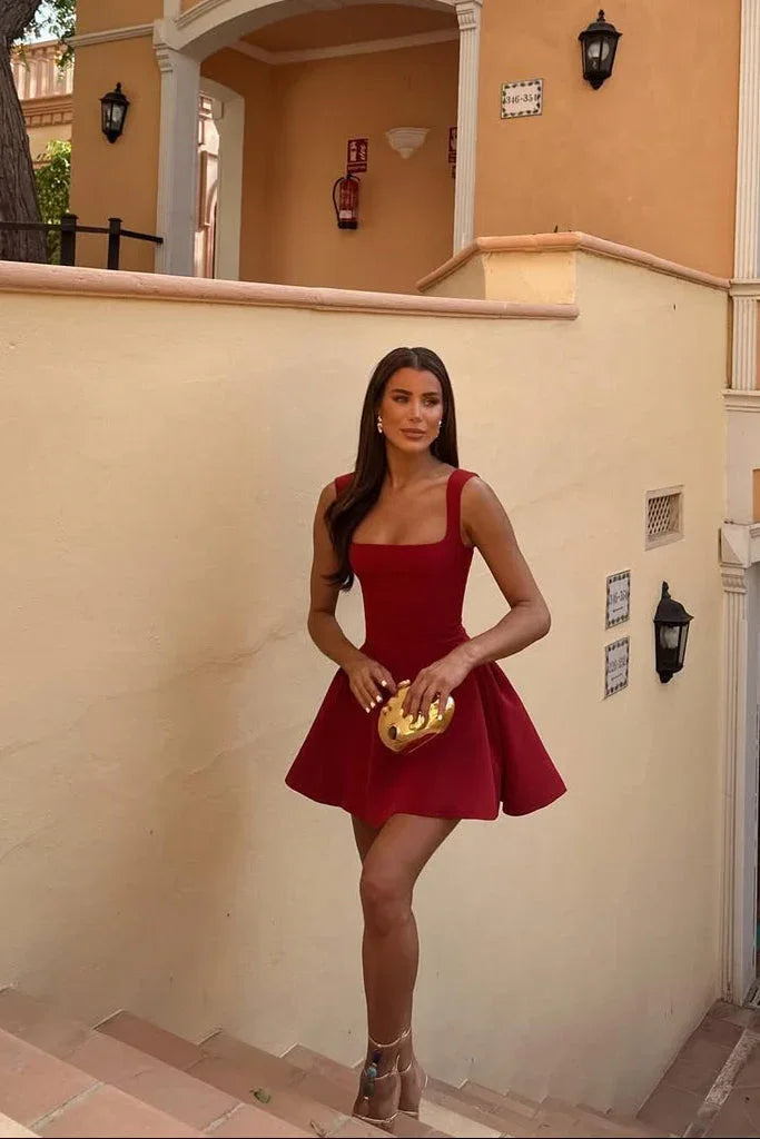 Robe Courte Femme Sans Manches Plissée | Rouge ou Noir + Légère + Élégante S-L | ROBEMODE