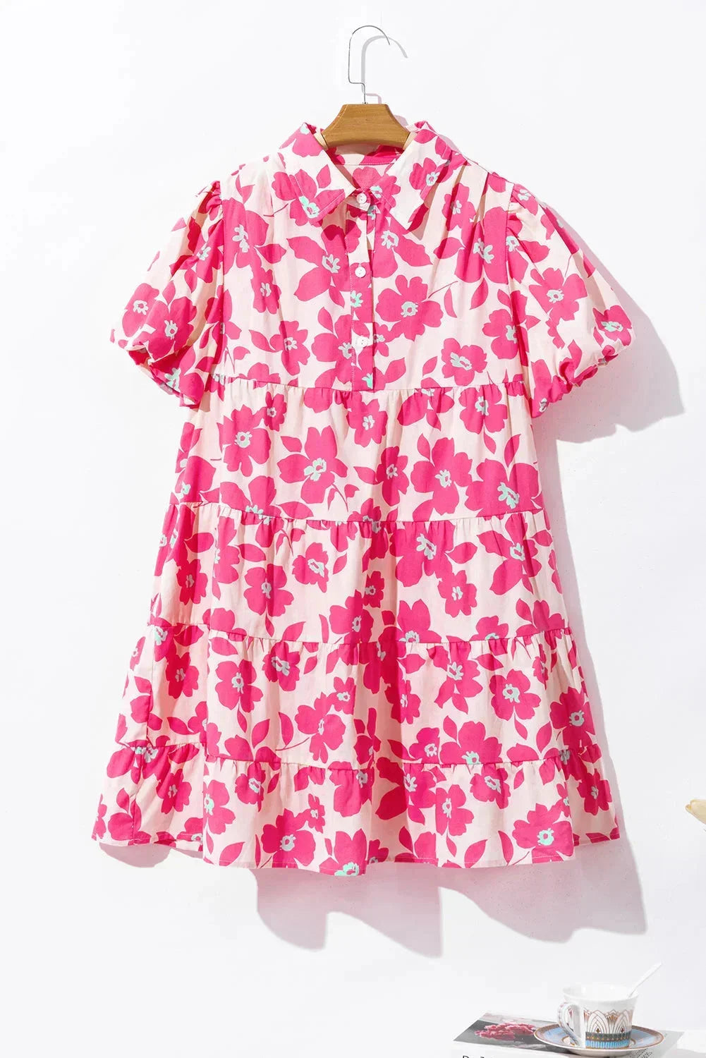 Robe courte rose florale à manches bouffantes été | Coupe féminine + Style élégant + Facile à accessoiriser – ROBEMODE