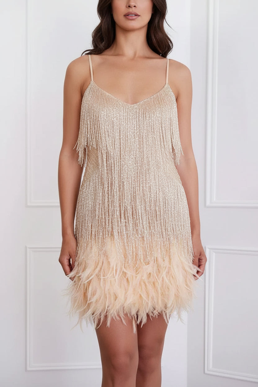 Robe Courte Franges Scintillantes Bretelles Fines Grande Taille | ROBEMODE