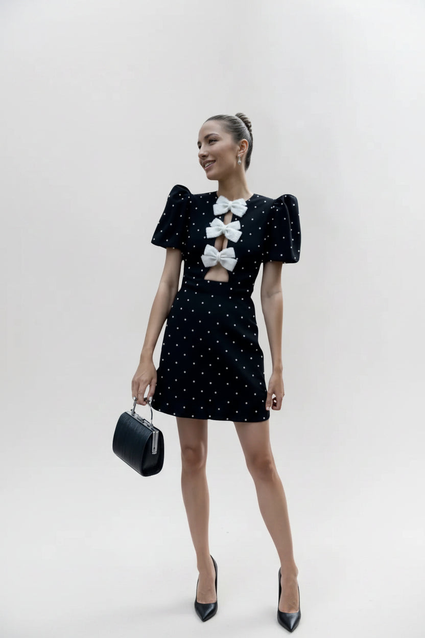Robe Courte Soirée Nœuds Décoratifs Pois 3 Coloris | ROBEMODE