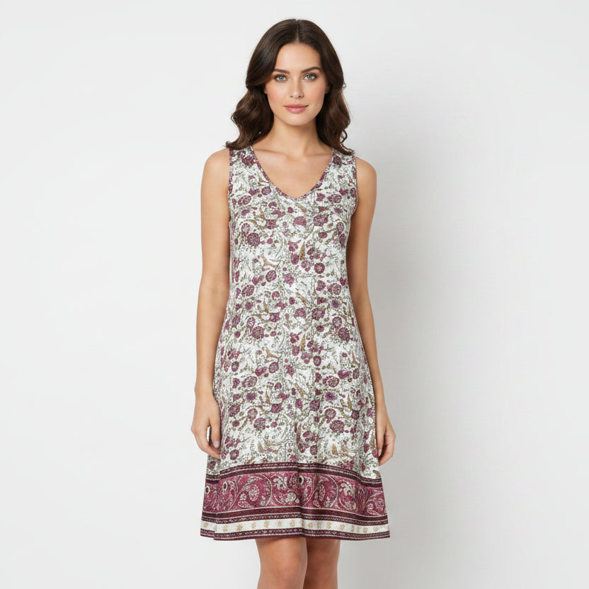 Robe courte femme sans manches imprimé floral col V | Coupe féminine + Style élégant + Facile à accessoiriser – ROBEMODE