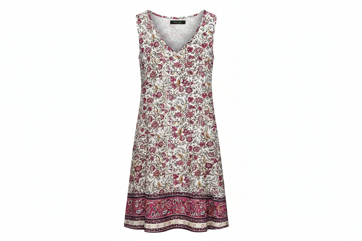 Robe courte femme sans manches imprimé floral col V | Coupe féminine + Style élégant + Facile à accessoiriser – ROBEMODE