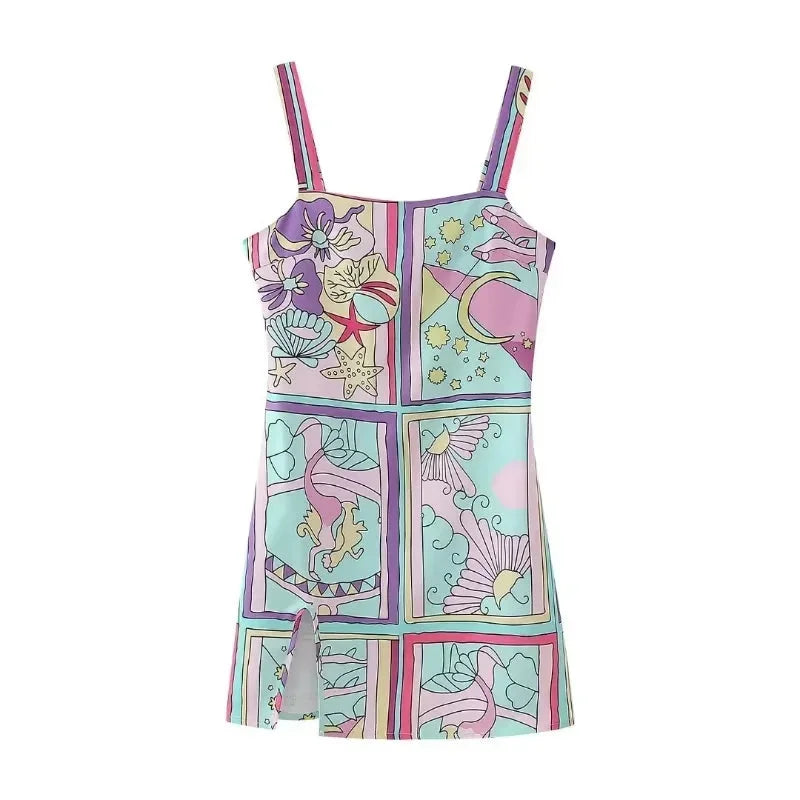 Robe Courte Motif Sirène Pastel Multicolore | ROBEMODE